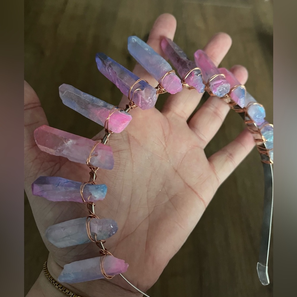 Brand New LARGE Blue & Pink Raw Crystal Crown/Headband - Picture 11 of 15